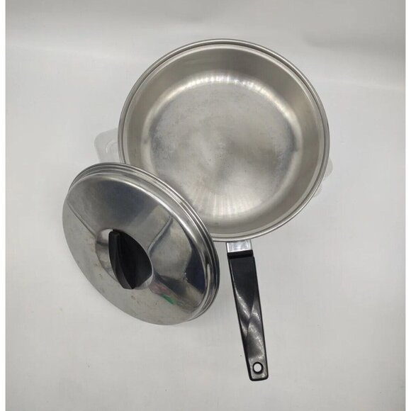 Vintage FLINT WARE-EKCO Stainless Steel 10" SKILLET Frying Pan with Lid USA - Picture 6 of 12